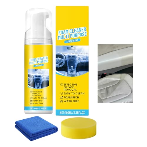 Detergente Schiuma per Auto - Detergente Schiuma Interni Auto con Panno e Spugna,Accessori Pulizia per Sedili Pelle Tappezzeria Portiere e Cruscotto