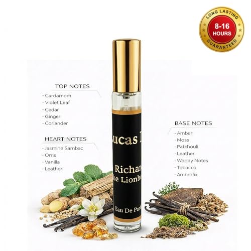 Image of Richard The Lionheart Eau The Perfume For Man, 8-16 Hours Lasting, Cardamom, Violet Leaf, Orris, Jasmine Sambac, Leather Essence, Amber, Moss, Woody