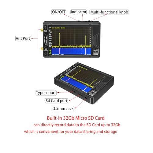 Upgraded TinySA Ultra Spectrum Analyzer 100kHz~5.3GHz 4.0 Inch Handheld Tiny Portable Frequency Analyzer Bulit-in Battery