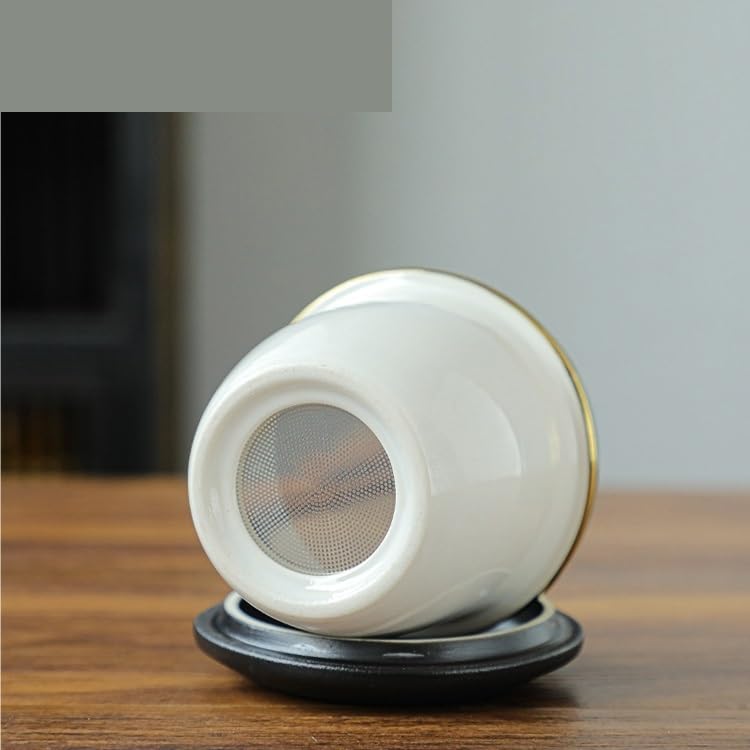 Tasse à thé Tasse à infusion en céramique avec couvercle, tasse à séparation d'eau et de thé, tasse filtrante avec poignée en bois, tasses de bureau Récipient de trempage(D)