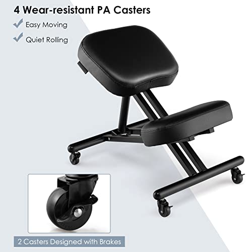 Goplus Ergonomic Kneeling Chair, Height Adjustable Stool With Thick Memory Foam Cushions & Brake Gliding Casters, Upgraded Gas Spring Rod, Angled Seat, Posture Chair For Desk, Office, Home #TOP6