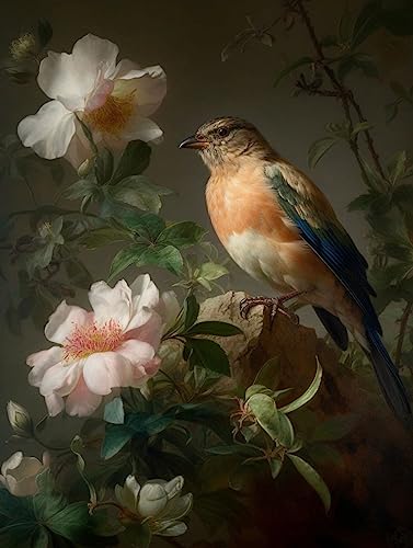 ECUCU Kits De Punto De Cruz Contado Kit de bordado para adultos con patrón de punto de cruz preimpreso de pájaro de flores,D Con Hilos Y Tela