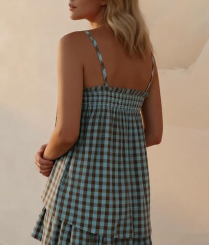 Image of SOOKABEILA Women 2 Piece Lounge Set Sleeveless Striped Cami Peplum Top Boxer Shorts Loose Ruffle Matching Pj Sets Outfits