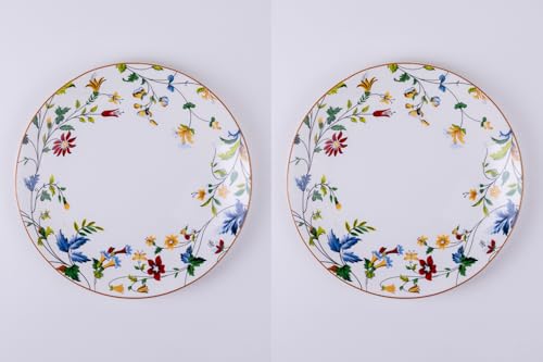 Image of GOLDEN QUEEN'S Handcrafted Dinner Plates: Set of 2 | Perfect for Hosting and Daily Meals | Microwave Safe Plates | 11 inch | Serves 2 - Summer Florals Dinner Plates