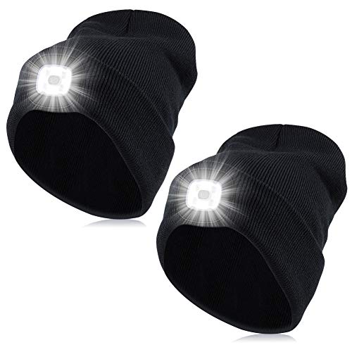 LALATECH LED Beanie Cap Lighted, USB Rechargeable 4 LED Headlamp Cap, Unisex Warm