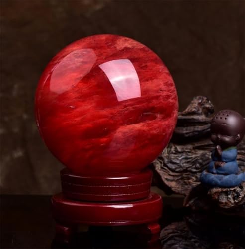 Esfera de cristal rojo de 20cm con base de madera para armonizar la energía del hogar 8