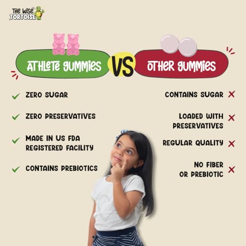 Image of Athlete 0 Sugar Calcium + Vitamin D Gummies | Added Prebiotics | 5-15 Years | Bone Strength, Growth & Teeth Health | Super Strawberry Flavor | 30 Gummies | The Wise Tortoise TWT