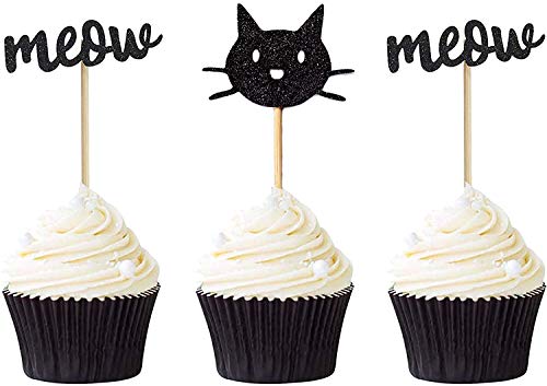 24 PCS Black Kitty Cat Meow Cupcake Toppers Party Cupcake Food Picks 24 PCS Black Kitty Cat Meow Cupcake Toppers Party Cupcake Food Picks