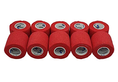 PintoMed - Venda Cohesiva - 10 x ROJO - 10 rollos x 5 cm x 4,5 m estirado - Vendaje autoadhesiva elástica y flexible, Cinta adhesiva, Vet Wrap, Tape, Primeros auxílios y lesiones