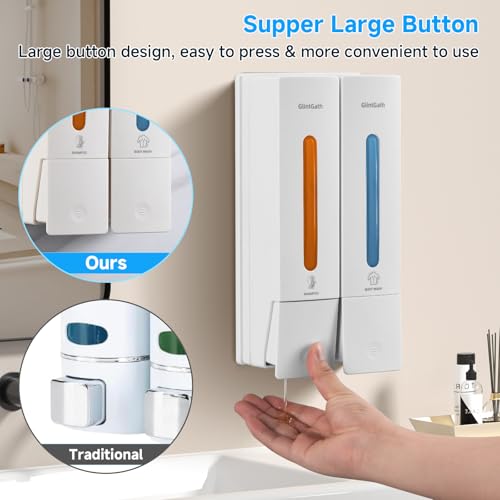 Shampoo and Conditioner Dispenser - 2 Chamber No Drill Wall Mounted Shower Soap Dispenser for Bathroom Hotel, Body Wash, 2 * 400ML, White by GlintGath - Image 7
