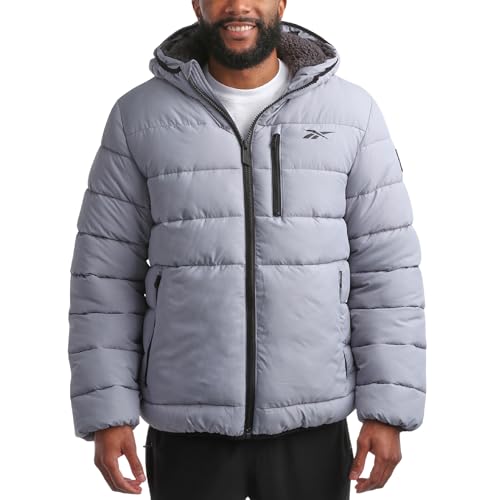 Reebok Mens Winter Jacket - Heavyweight Sherpa Lined Puffer Parka Mens Winter Coat - Insulated Quilted Ski Jacket for Men, Size Large, Grey