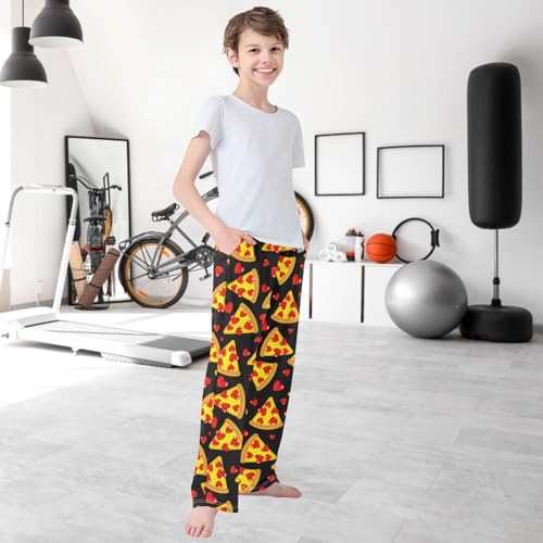 Boy's Pants Pizza Love Red Heart Pattern Jogger Pants Elastic Waist Long Bottoms Trousers with Pockets 6-14 Years 6