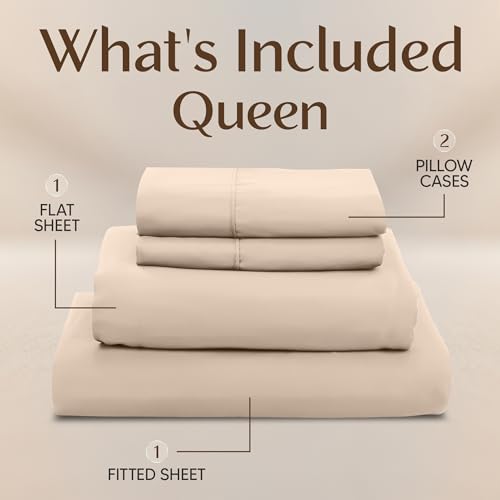 Image of Utopia Bedding Queen Size Sheet Set - 4 Piece Bed Sheets, Soft and Breathable Microfiber, Includes 1 Fitted Sheet, 1 Flat Sheet and 2 Pillowcases - Oeko Tex (Beige)