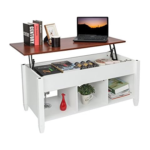CDMGLC Coffee Table Lift Top Wood Home Living Room Modern Lift Top Storage Coffee Table w/Hidden Compartment Lift Tabletop Furniture (White) Cover