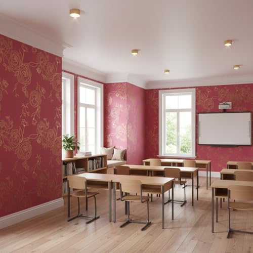 Image of VKR Pink and Gold Rose Peel and Stick Wallpaper, Self Adhesive Waterproof PVC Wall Sticker for Bedroom, Living Room and Furniture Decoration (45 cm x 300 cm)