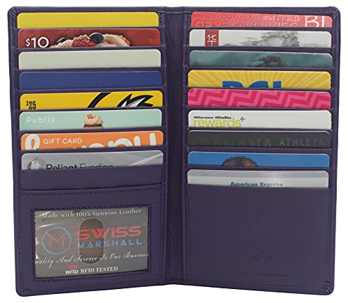 RFID Blocking Bifold Genuine Leather Credit Card ID Holder Long Wallet (CN Purple)2