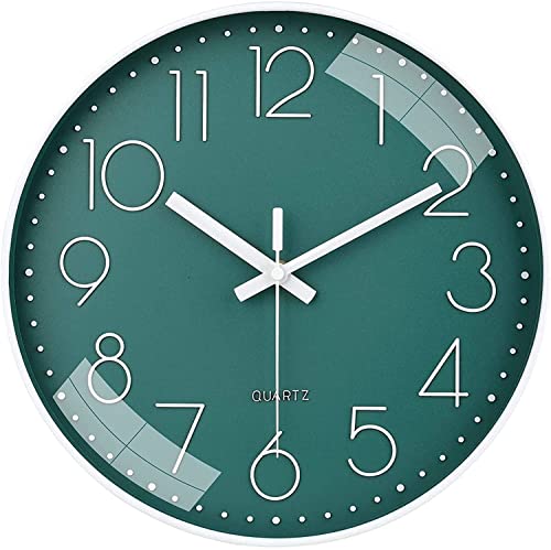 Image of TEKCOOL Wall Clock 12 inch Silent Quartz Decorative Wall Clock Non-Ticking Classic Clock Battery Operated Round Easy to Read for Room /Home /Kitchen /Bedroom /Office /School- (Green);