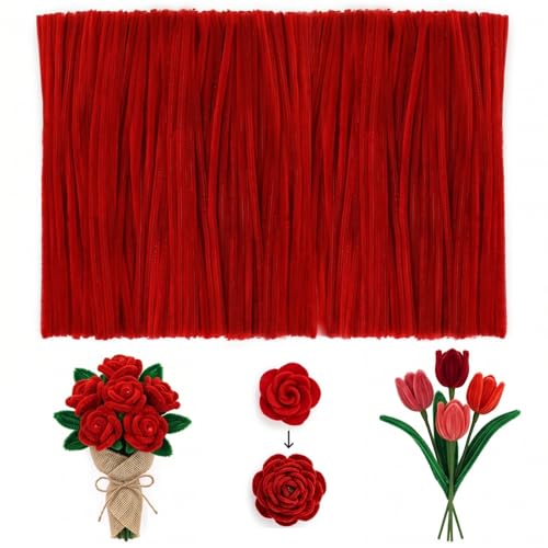 Craft Pipe Cleaners Chenille Stems 100 Pieces Bulk Set for DIY Arts Crafts Decorations Wedding Centerpieces Floral Arrangements Gift Wrapping Supplies - Soft Bendable (100 red)