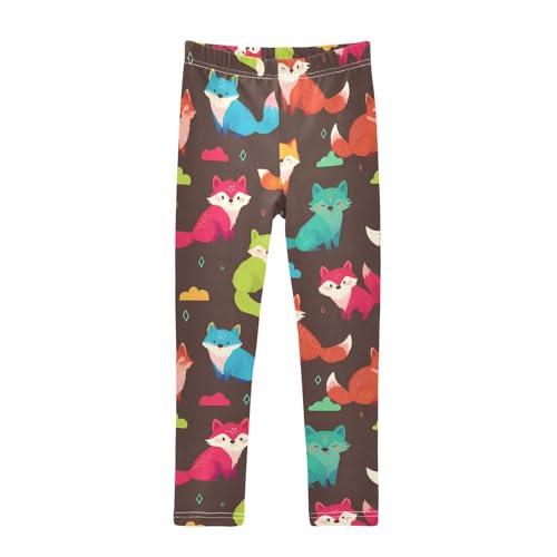 Colorful Fox Cloud Girls Leggings Ultra Soft Compression Yoga Gym Pants for Kids 4-10T