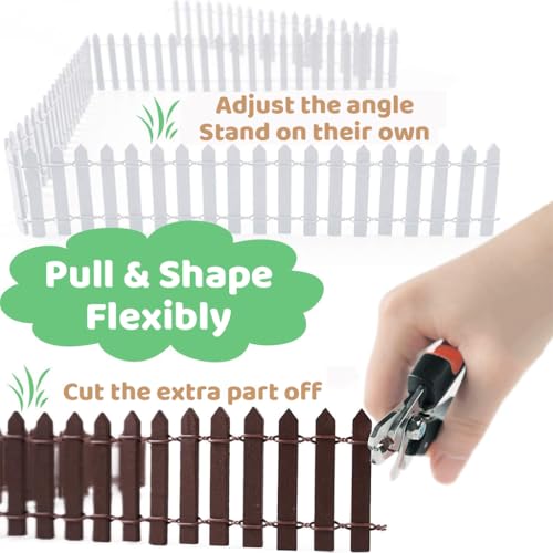 ORTIZA&reg; 2Pcs Miniature Garden Fence Decorative, 90cm Length Wood Picket Fence for DIY Miniature Garden, White & Brown Decorative Fence, Garden Fencing for Plant, DIY Miniature Fairy Garden Decor