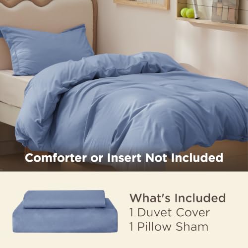 Image of Bedsure Twin /Twin XL Duvet Cover, Double Brushed Bedding Set, Slate Blue | For Kids & Adults, 68 inchx90 inch Comforter Cover, Hotel Luxury, All Season, Breathable, Easy Care, Lightweight, Zipper Closure