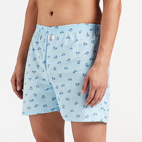 Image of Longies Cotton Mens Boxers Pack of 3 Regular Printed (LGBOXPO3VOO3 Sky Blue,Yellow,Blue3359 L)