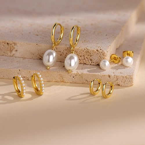 Image of Small Gold Huggie Hoop Earrings Set for Women Men Hypoallergenic 14K Plated Stack Cartilage Earrings, Sterling Silver Multiple Piercing Lightweight Mini Thin Cute Dainty Trendy Jewelry Gifts for Women