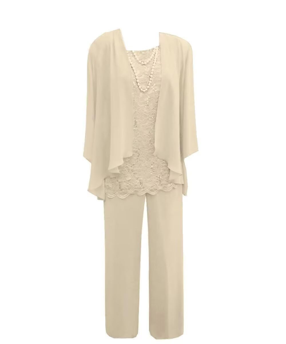 Womens 3 Pieces Mother of The Bride Dress Pant Suits Lace Wedding Guest Dress with Jacket