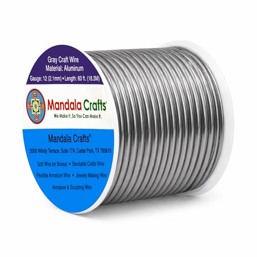 Image of Mandala Crafts 12 Gauge Gray Anodized Aluminum Craft Wire, 60 FT | Colored, Flexible, Bendable, for Bonsai, Armature, Sculpting, Wire Wrapping, Jewelry Making, Weather & Tarnish Resistant