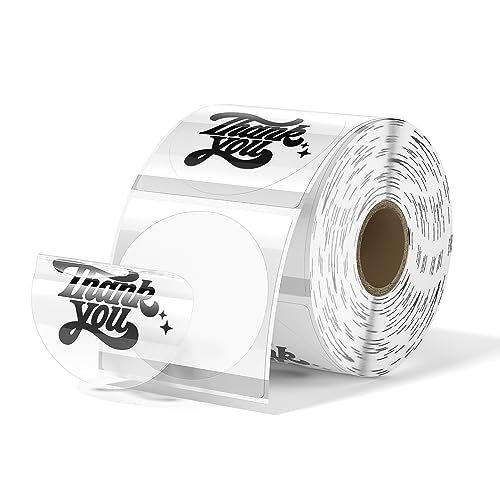 MUNBYN 2 Inch Transparent Round Thermal Label, Self-Adhesive Clear Waterproof Circle Sticker for Logo Design, Multipurpose Direct Thermal Labels, 500 Sheets/1 Roll