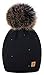 Produktbild 4sold Damen Wurm Winter Style Beanie Strickmütze Mütze mit Fellbommel Bommelmütze Hat Ski Snowboard Pelz Bommel Pompon Circle Stars Kristalle Crystals (Schwarz)