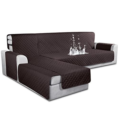 KinCam Sectional Couch Covers 100% Waterproof L Shaped Sofa Covers 3pcs Sofa Slipcovers for Sectional Chaise Slipcover for Pets Kids, Large/Dark Coffee