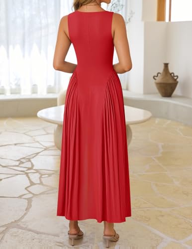 Image of ZESICA Womens 2026 Summer Sleeveless Square Neck Sundress Casual Long Flowy A Line Beach Vacation Maxi Dresses
