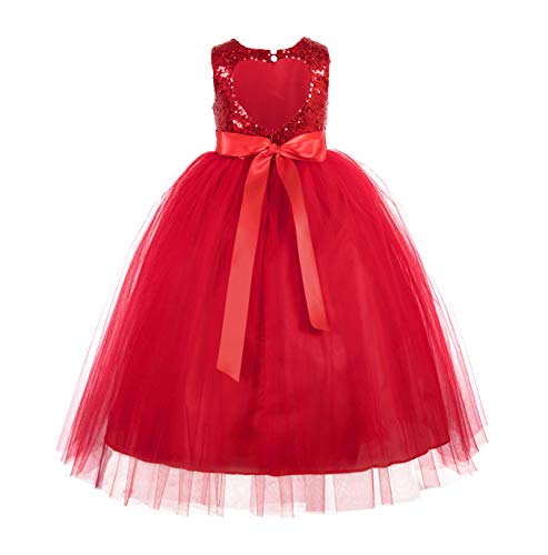 Heart Cutout Sequins Tulle Formal Pageant Girl Dress Wedding Dresses 172seq 4 Red
