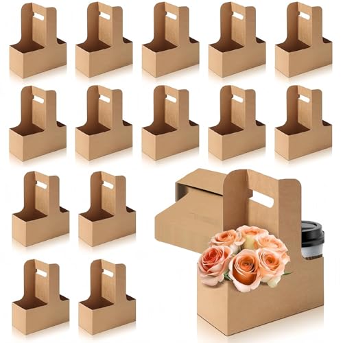 Porte-Boissons en Carton Kraft,Porte-gobelet en Papier Kraft À Emporter,pour 2 Tasses,pour Boissons Chaudes et Froides, Plats à Emporter,Café et Restaurant,17.5 * 8 * 22.5cm (15PCS)