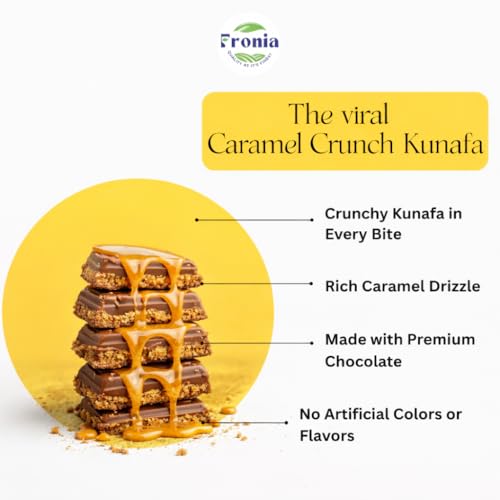 Image of Fronia Caramel Crunch Kunafa Chocolate Bar 200gms Dubai Style - Chocolate Dessert, Milk Chocolate with Creamy Caramel Filling & Crunchy Kunafa Layers | 200g