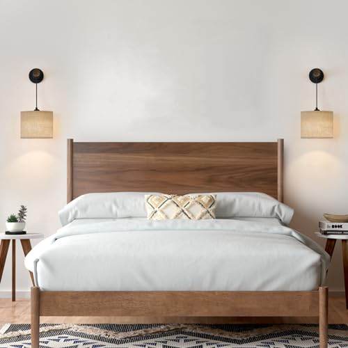 Image of XSDeTu Rechargeable Battery Operated Wall Sconces Set of 2, Modern Battery Powered Wall Light with Wooden Arm & Remote Control, Adjustable 3 Colors Dimmable Wall Lamps for Bedroom, Living Room