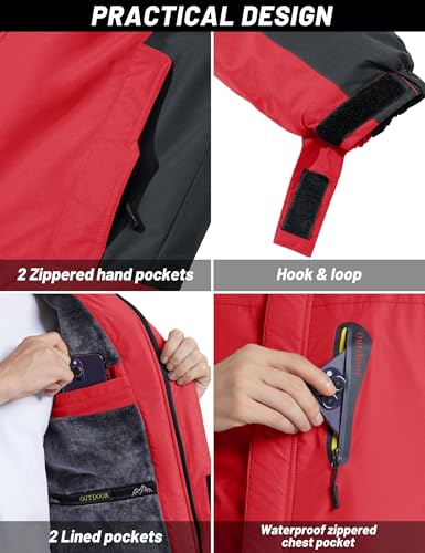 TACVASEN Men's Waterproof Hiking Fleece Jacket Warm Outdoor Skiing Ice Skating Hoodie