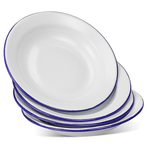 Cabilock 4Pcs Vintage Enamel Plates Retro Steamed Dish Plates for Snacks Fruits Appetizers Enamelware for Home Hotel Outdoor Use