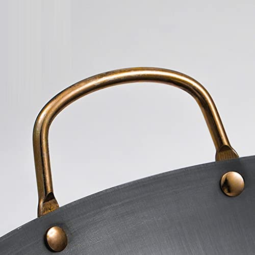 Wok de hierro sin recubrimiento, doble asa dorada, 36 cm miniatura 3
