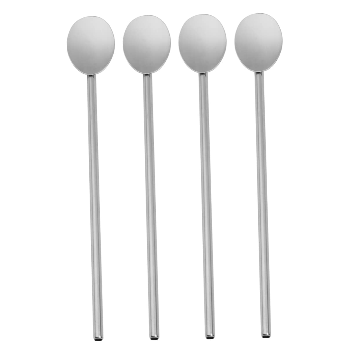 Unomor 4pcs Stainless Steel Straw Spoon Set Reusable Metal Drink Stirrer Spoon for Cocktails Coffee Beverages