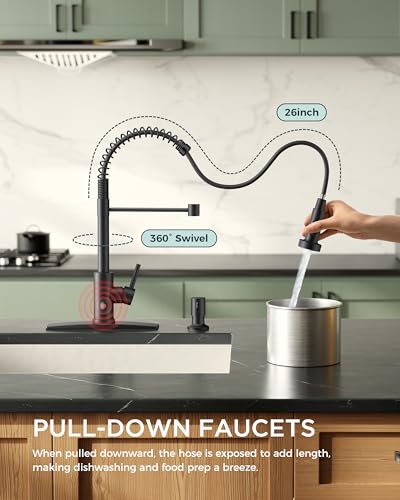 Image of FORIOUS Touchless Kitchen Faucet Black, Smart Motion Sensor Spring Sink Faucet with Pull Down Sprayer Commercial Contemporary Hands-Free for Pot Filler, Farmhouse Camper Laundry Camper