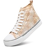ZGR Womens High Top Sneakers with Embroidery Flower,Casual Breathable Mesh Lace Canvas Shoes,White Summer Tennis Shoes for Women(Brown.US9)