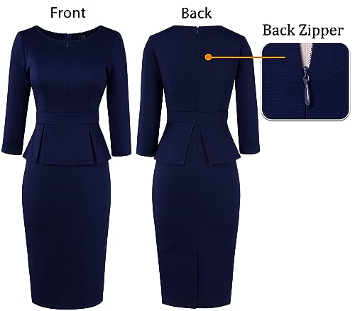Image of VFSHOW Womens Wear to Work Front Zipper V Neck Peplum Business Office Church Flattering Pencil Sheath Dress