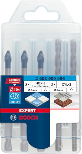 Bosch 5x Coffrets de forets EXPERT HEX-9 Hard Ceramic (pour Carrelages durs, Carreaux tendres, Ø 6 mm, Professional Accessoire Perceuse/Visseuse à percussion, Perceuses/visseuses rotatives)
