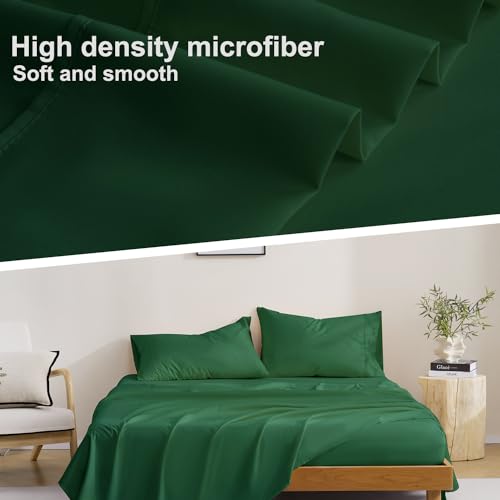 4 Piece King Size Sheets Set, Breathable & Cooling King Sheets-Forest Green - image 3