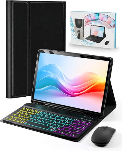 Image of Case with Keyboard for Samsung Galaxy Tab A11+ (Plus) 2025 | 7 Color Rainbow Backlight Detachable Keyboard with Mouse for Tablet A11+ SM-X230 SM-X235 SM-X236B, Black