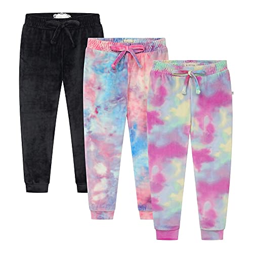 Image of BTween Girls 3 Pack Velour Jogger Pant Set Solid, Tie Dye or Camo Sweatpants for Girls