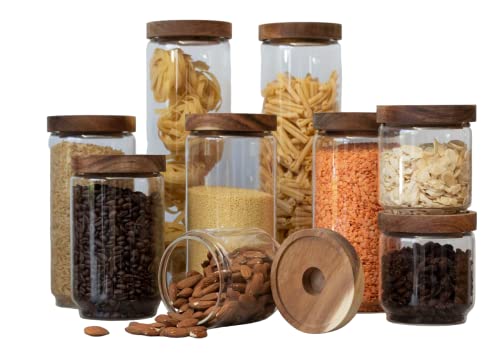 Acacia Glass Storage Jars multiple sizes 250 ML 450 ML 750 ML 950 ML 1500 ML, Airtight food storage jar, Pantry Storage Container, Glass Storage Jars, Spaghetti Jar, Glass Pantry Jars (1500 ML)