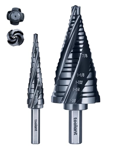 toolant 2PCS Four-Spiral Flute Cobalt Step Drill Bit Set, 1/8' to 1-3/8' Full Coverage & Compact Portability, Unibit wit